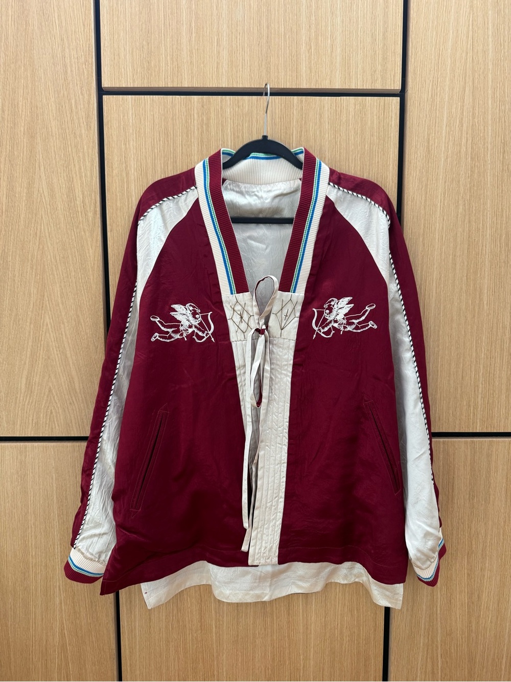 NWT Women's Burgundy and Cream Tie-Front xVESSEL Jacket - reversible